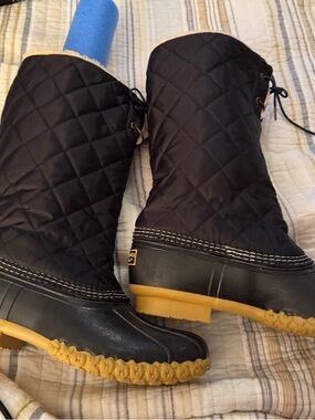 L.L. Bean Black Quilted Winter Boots with Yellow Sole